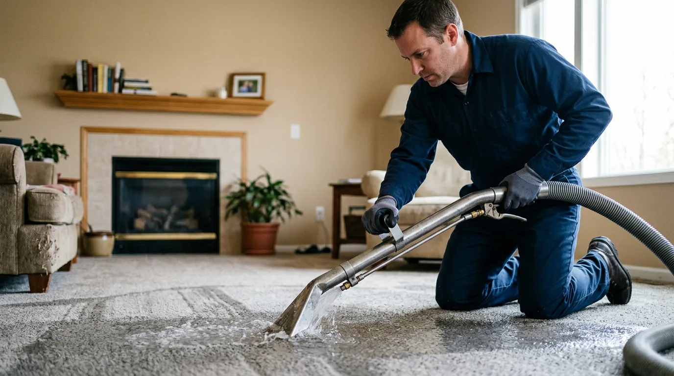 Water damage restoration technician working near Fox Lake, IL